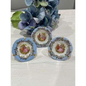 Limoges France mini plates Courting Scene Gold‎ Trim Porcelain Set of 3